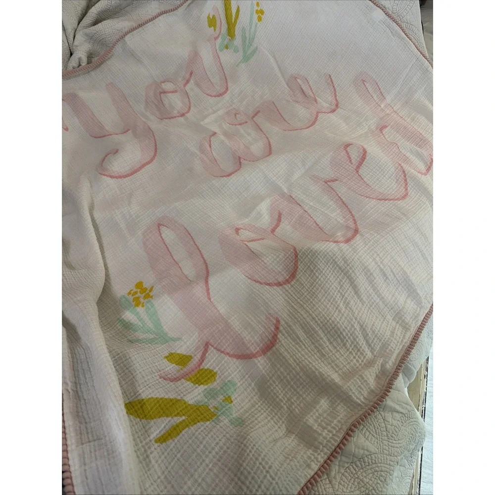 2 Cloud Island Baby Swaddle Muslin Blankets Lemon, Loved Pink, Pom Pom‎ Trim